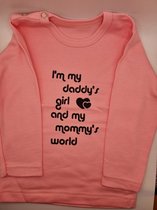 Shirt daddy's little girl - mommy's world - klein meisje - papa - mama - geboorte - kraam cadeau - lange mouw - maat 80/86