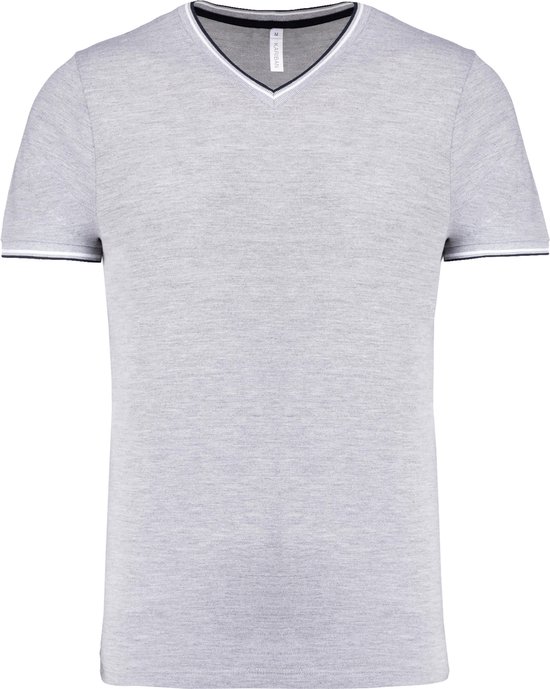 T-shirt Grijs avec bleu-blanc avec rayure au col et aux manches V marque Kariban taille XL