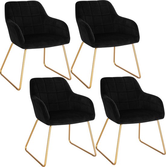 Luxe eetkamerstoel - Set van 4 - Zwart - Fluweel - Eetkamerstoelen Set - Stoelen Set van 4 - Modern - Stoelen - Velvet Stoel