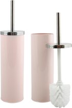 MSV Toiletborstel in houder/wc-borstel - 2x - metaal - lichtroze - 38 cm