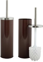 MSV Toiletborstel in houder/wc-borstel - 2x - metaal - bruin - 38 cm