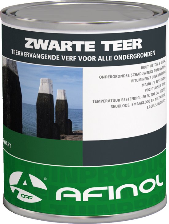 Afinol Zwarte Teer 750 ml - Bitumenverf - Voor IJzer, Staal, Beton, Steen en Hout - Bestand tegen zuren en basen