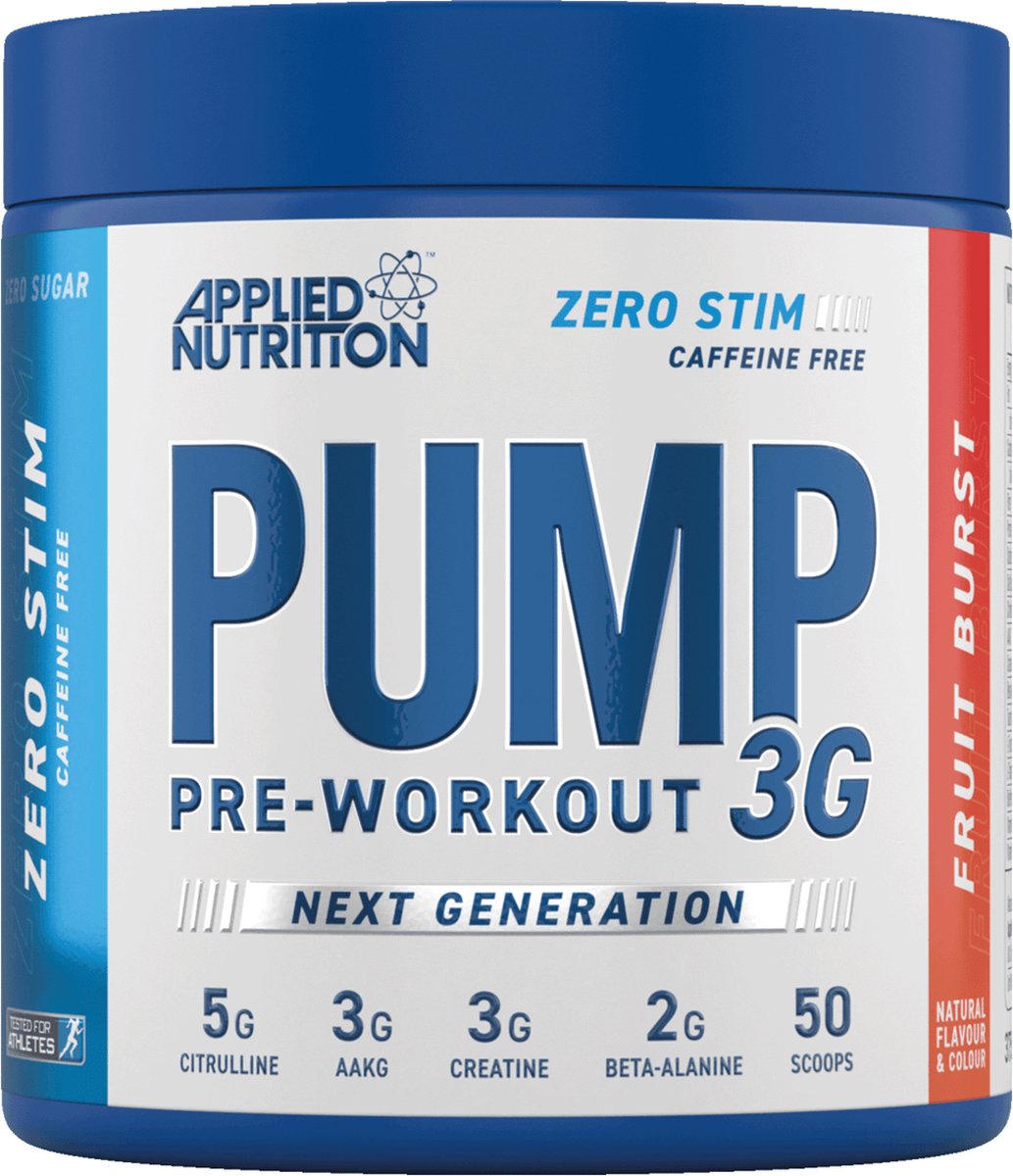 Applied Nutrition - Pump 3G ZERO STIM Pre-Workout (Fruit Burst - 375 gram) - Suikervrij