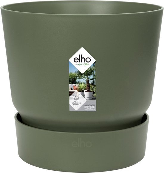 Elho Greenville Rond 40 - Grote Bloempot voor Buiten met Waterreservoir - 100% Gerecycled Plastic - Ø 39 x H 36.8 cm - Blad Groen