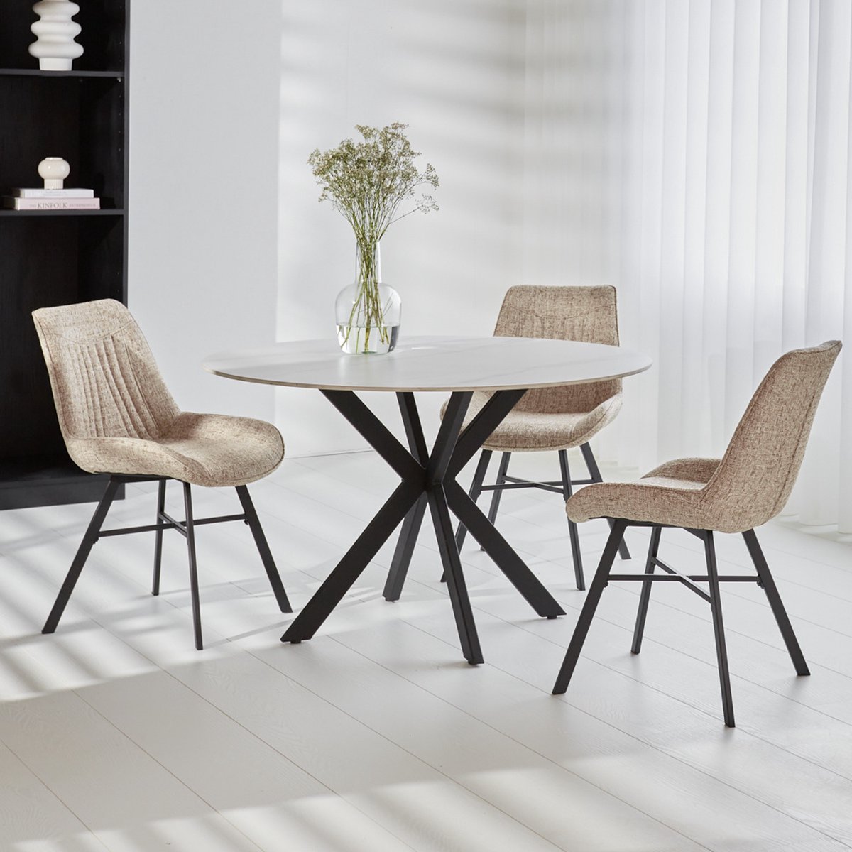 Dimehouse Eettafel Yuna marmerlook wit 150 x 150 x 76 cm - Marmer - Modern - Rond