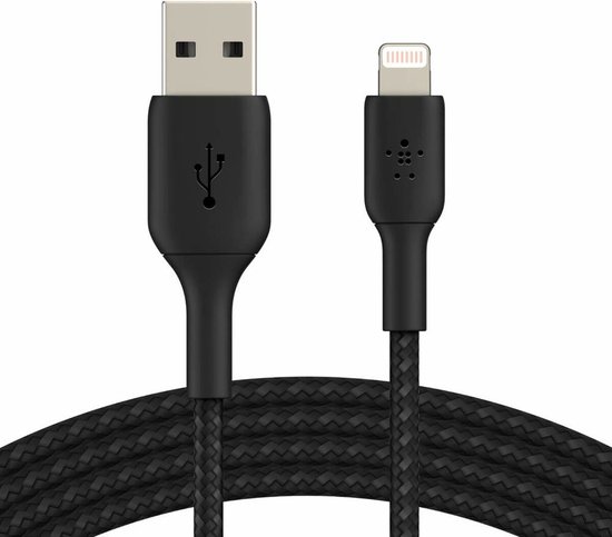 Belkin Braided iPhone Lightning naar USB-A kabel - 1m - zwart