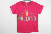 Kinder t-shirt roze Holland molen en fiets | Maat 152