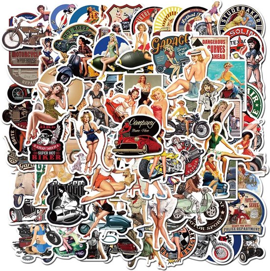 Vintage stickerset, 100 stuks retro meisjesstickers, waterdicht vinyl anime pin-up girl stickers voor laptop, koffer, motorfiets, skateboard, auto