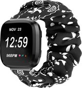 Textiel Smartwatch bandje - Geschikt voor Fitbit Versa / Versa 2 scrunchie bandje - zwart mix - Strap-it Horlogeband / Polsband / Armband