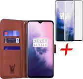 OnePlus 7 Pro Hoesje + Screenprotector Full Screen - Portemonnee Hoesje Book Case - iCall - Bruin