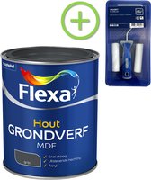 Flexa Grondverf - Hout - MDF - Grijs - 750 ml + Flexa Lakroller - 4 delig