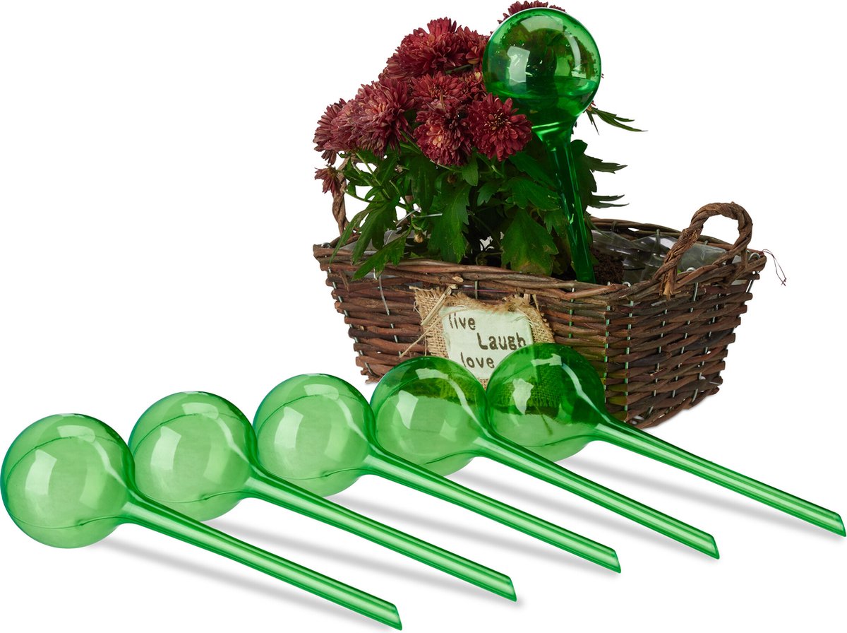 waterdruppelaar - set van 6 - 28 x 8 cm - kamerplanten - 250 ml - kunststof - groen