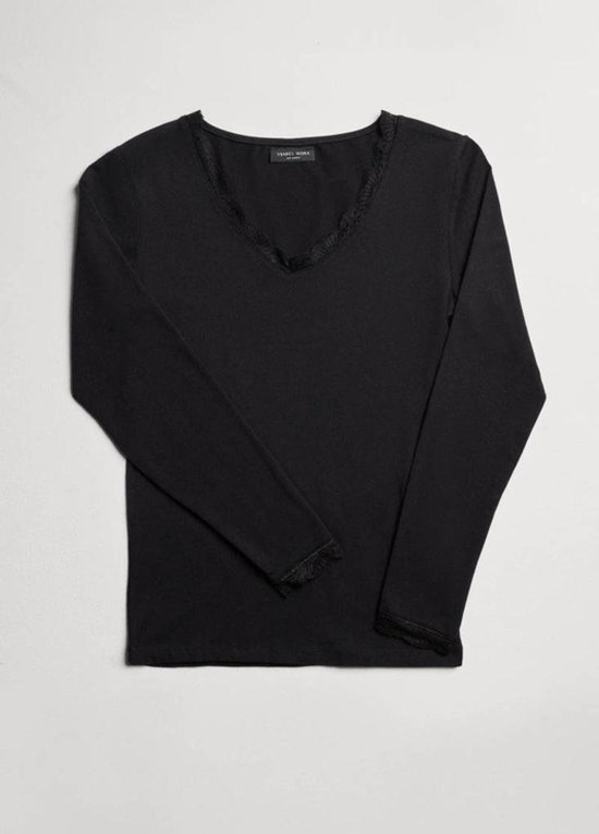 Chemise à manches longues avec dentelle | YM | coton | Noir