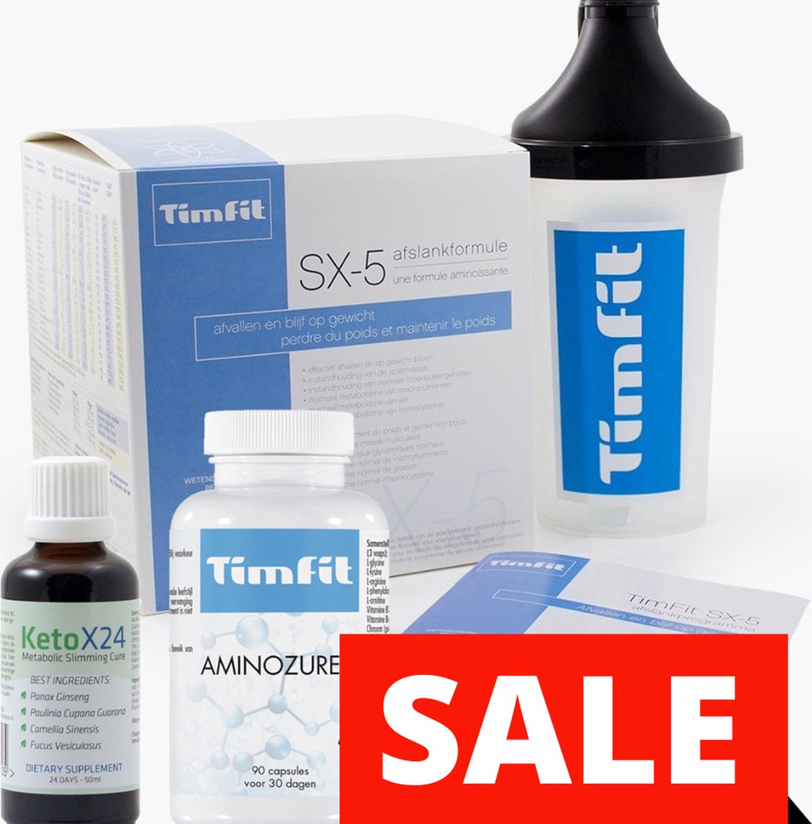 Goedkoopste Get Skinny in 24 days Afslankpakket|Ketox24 & TimFit Aminozuren & Maaltijd afslankbooster SX-5 AARDBEI