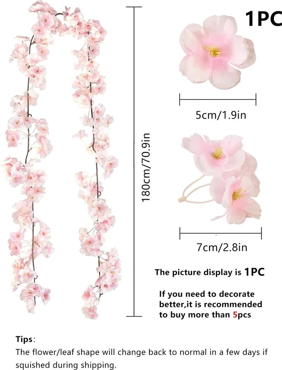 Viv! Home Luxuries Zijden kersenbloesem - Grote tak bloem - Crème roze - 150 cm
