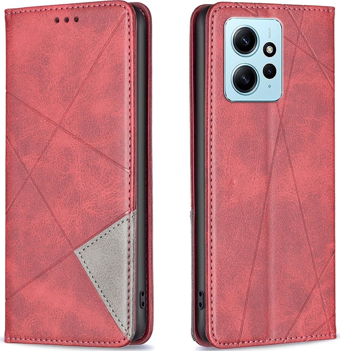 Mobigear Telefoonhoesje geschikt voor Xiaomi Redmi Note 12 Hoesje | Mobigear Rhombus Slim Bookcase | Pasjeshouder voor 2 Pasjes | Telefoonhoesje voor Pinpas / OV Kaart / Rijbewijs - Rood