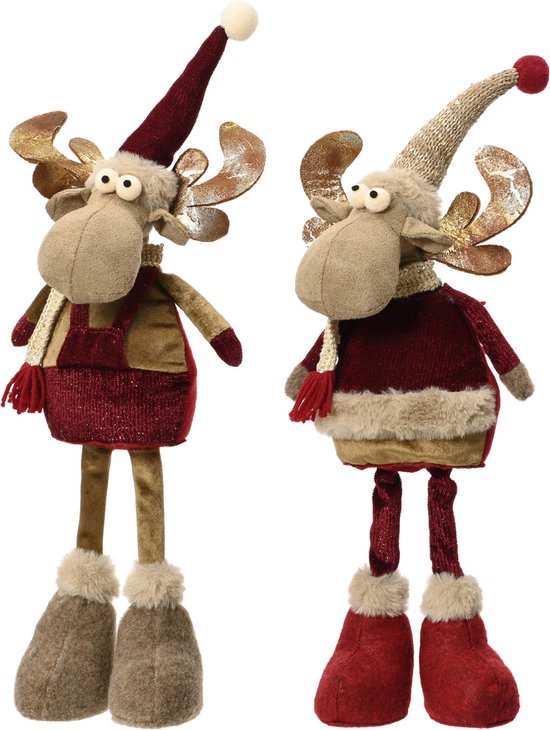Polyester rendier bruin met rode muts - 50cm