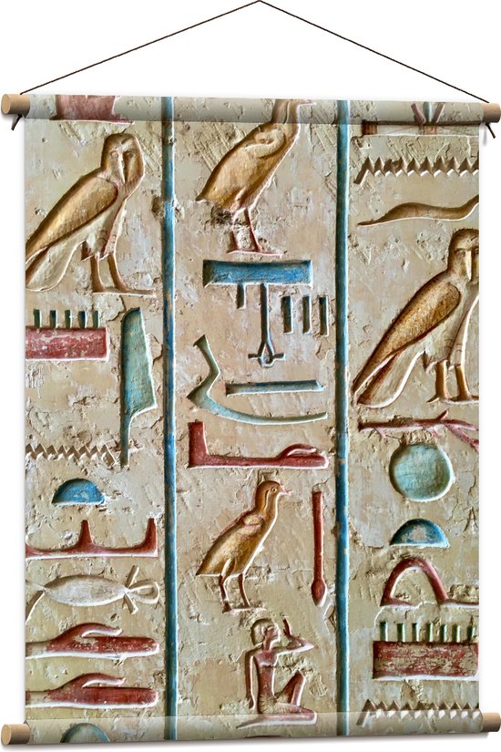 Textielposter - Eeuwen Oude Egyptische Hiëroglieven - 60x80 cm Foto op Textiel