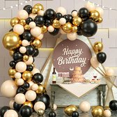 Ballonnenboog Goud Zwart thema - 114 ballonnen in een volledig ballonnenpakket - Huwelijk - Feest decoratie goud zwart - Verjaardag versiering - feestartikelen en feest versiering