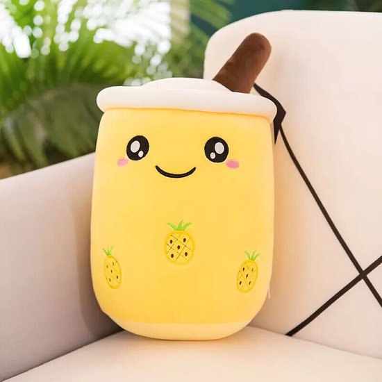 Klikkopers® - Bubble Tea Knuffel XXL - 50cm - Boba Tea Knuffel - Geel - Kawaii Kussen