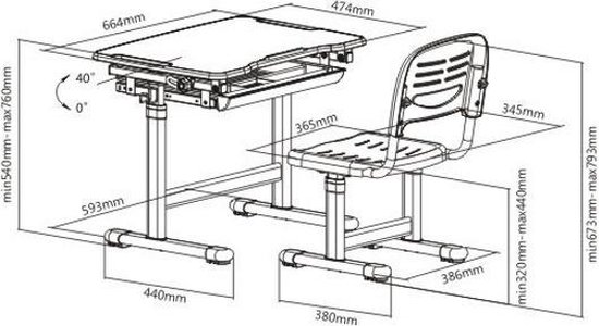 Kinderbureau met bureaustoel ergonomisch in hoogte verstelbaar - tekentafel  - schooltafel | bol.com