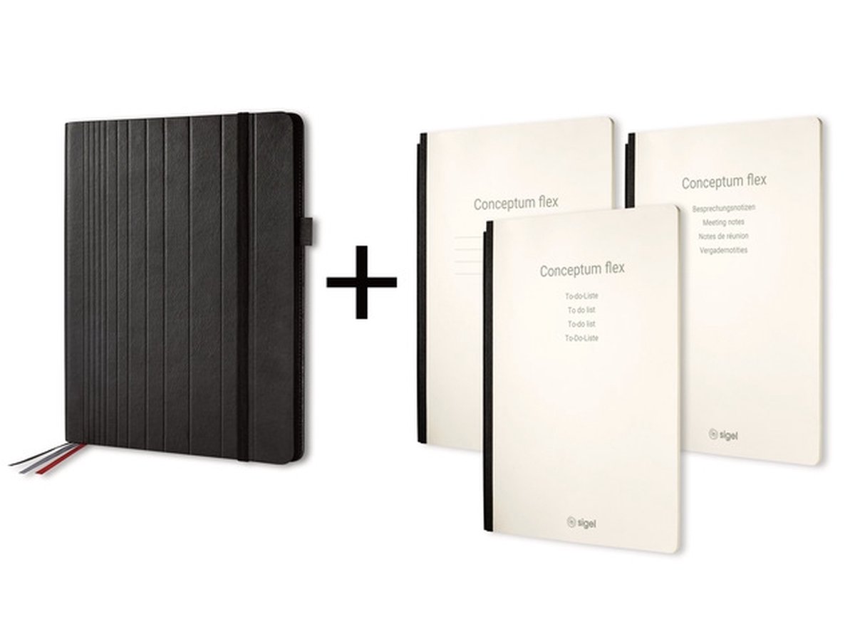Sigel business organiser Conceptum Flex A4 kunstleer zwart gevuld met schrift lijn to do list schrift