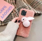 Casies Bunny telefoonhoesje - Apple iPhone 11 - Roze - konijnen hoesje - Pluche / Fluffy / Wol