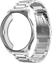 Zilver Metalen Bandje en kunststof beschermcase voor de Samsung Galaxy Watch 46mm, silver colored smartwatch strap and case