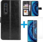 Oppo Find X2 Pro hoesje book case zwart + Tempered Screenprotector