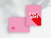 Set van 10 ansichtkaarten - roze - yes girl - bedankt - succes - love you - gefeliciteerd | wenskaarten