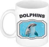 Dieren dolfijn beker - dolphins/ dolfijnen mok wit 300 ml