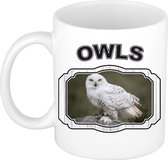 Dieren sneeuwuil beker - owls/ uilen mok wit 300 ml