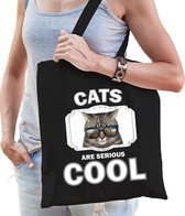 Dieren coole poes  katoenen tasje volw + kind zwart - cats are cool boodschappentas/ gymtas / sporttas - cadeau katten fan