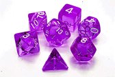 Polydice set 7 stuks - Polyhedral dobbelstenen set  | dungeons and dragons dnd dice| D&D  Pathfinder RPG | Paars doorzichtig