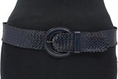 Thimbly Belts Dames gevlochten riem donker blauw - dames riem - 4.5 cm breed - Donker Blauw - Echt Leer - Taille: 90cm - Totale lengte riem: 105cm