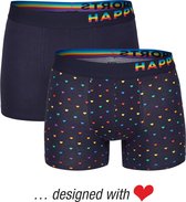 Happy Shorts 2-pack Boxershorts Heren Pride Regenboog Hartjes Blauw - Maat S