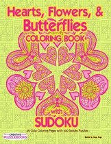 Hearts, Flowers and Butterflies Coloring Book with Sudoku