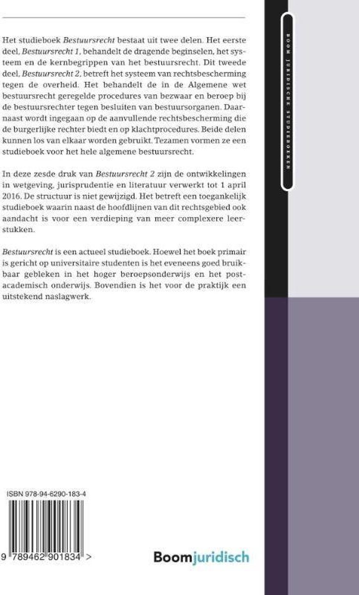 Boom Juridische studieboeken  -  Bestuursrecht deel 2 - back cover