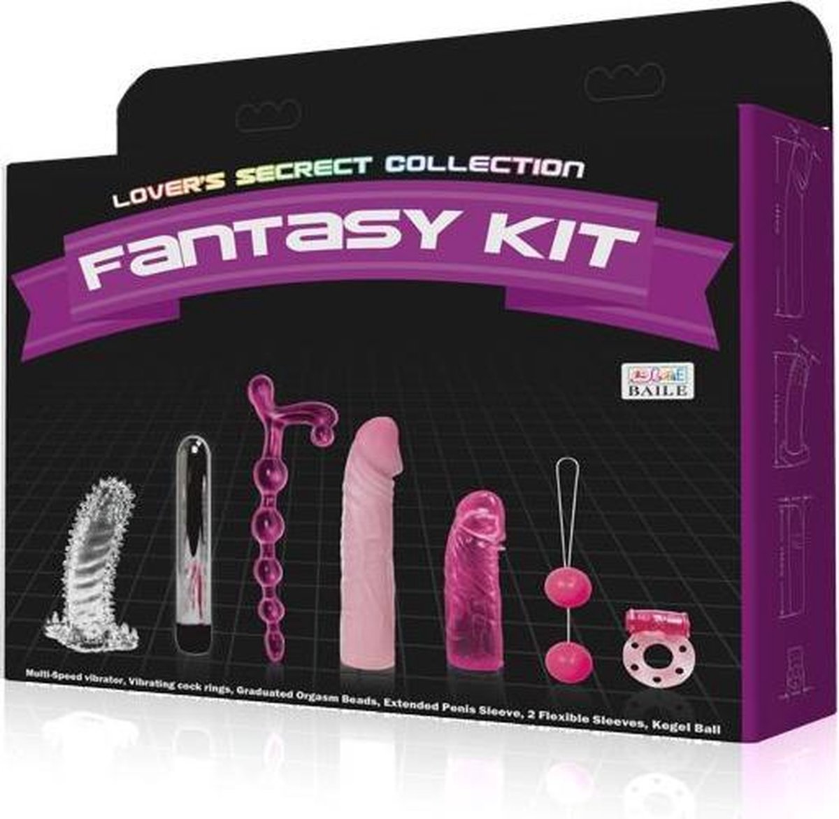 Penis Sleeve and Dildo Kit Lovers Secret Collection Fantasy Kit pink -vibrator-dildo-cock ring--kegel bal-flexible sleves- orgasm beads