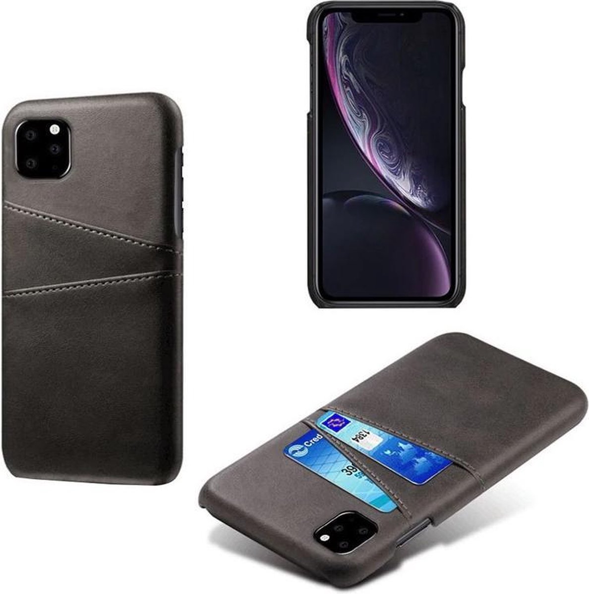 Card Case voor Apple iPhone 12 Mini | PU Leren Back Cover | Luxe Telefoonhoesje | Pasjeshouder | Zwart