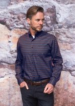 GCM heren blouse navy/bordeaux print LM - maat M