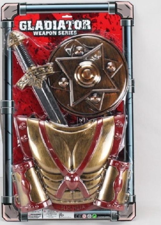 Gladiator verkleedset ridderset met 2 zwaarden borststuk handbescherming schild