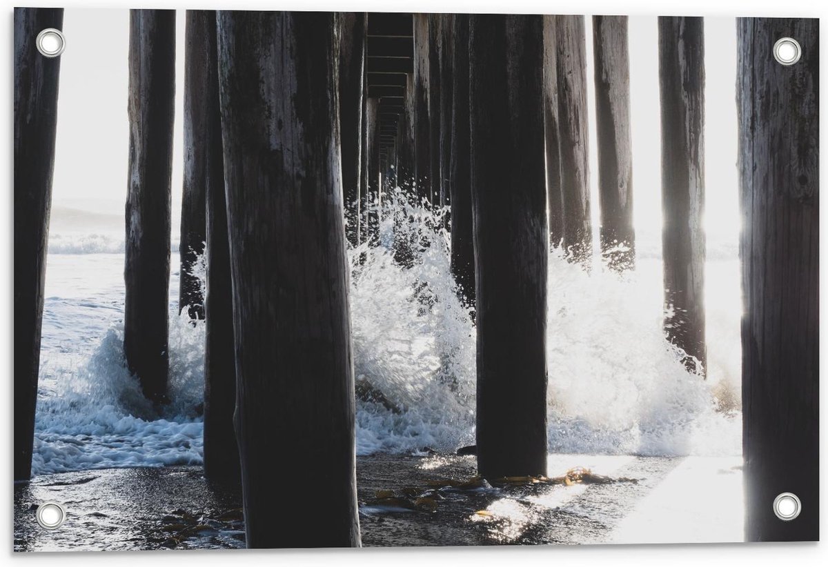 Tuinposter – Palen van een Pier in het Water - 60x40cm Foto op Tuinposter (wanddecoratie v