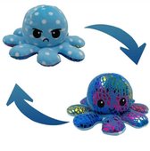 Octopus Knuffel - Mood Knuffel - Blij en Boos - Octopus Knuffel Omkeerbaar - Inktvis Emotie Knuffel - Reversible Plush - Happy and Angry - Glitter - Disco - Polka Dot - Blauw - Blue - Kawaii 