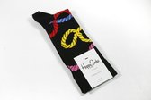 2 paar Happy socks zwart met gekleurd touw, in transparant geschenkdoosje. Maat 41-46