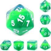 Polyset Dice | Dobbelstenen - Set Van 7 Stuks - Groen Blauw Glitters Transparant Wit | Voor D&D en Andere Rollenspellen | Plastic Dobbelstenen Set voor Dungeons and Dragons | Polyh