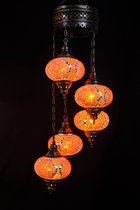 Hanglamp oranje glas mozaïek Turkse of Oosterse lamp kroonluchter 5 bollen