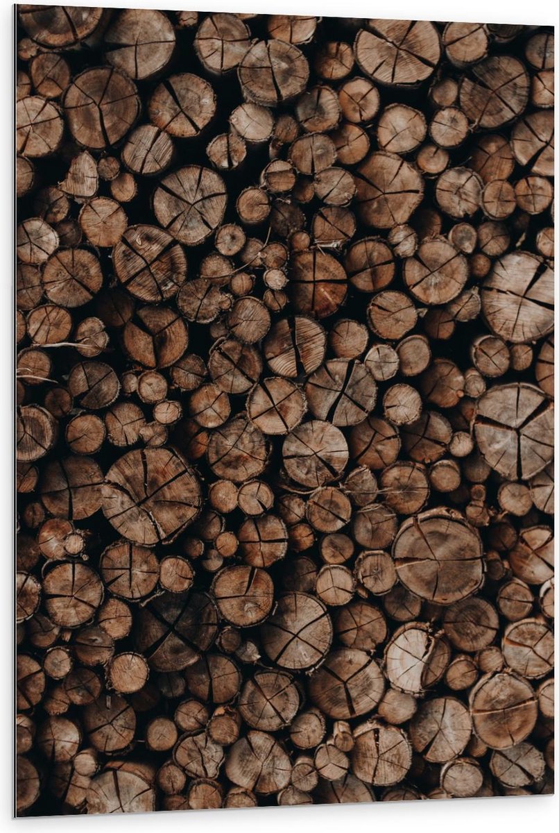 Dibond - Houten Palen Opgestapeld - 80x120cm Foto op Aluminium (Met Ophangsysteem)