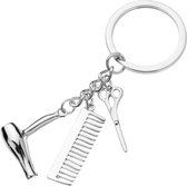Porte-clés coiffure argent | Trousseau de clés - Salon de coiffure - Ciseaux - Sèche-cheveux - Kam