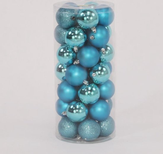 35 Onbreekbare kerstballen in koker diameter 6 cm blauw classic